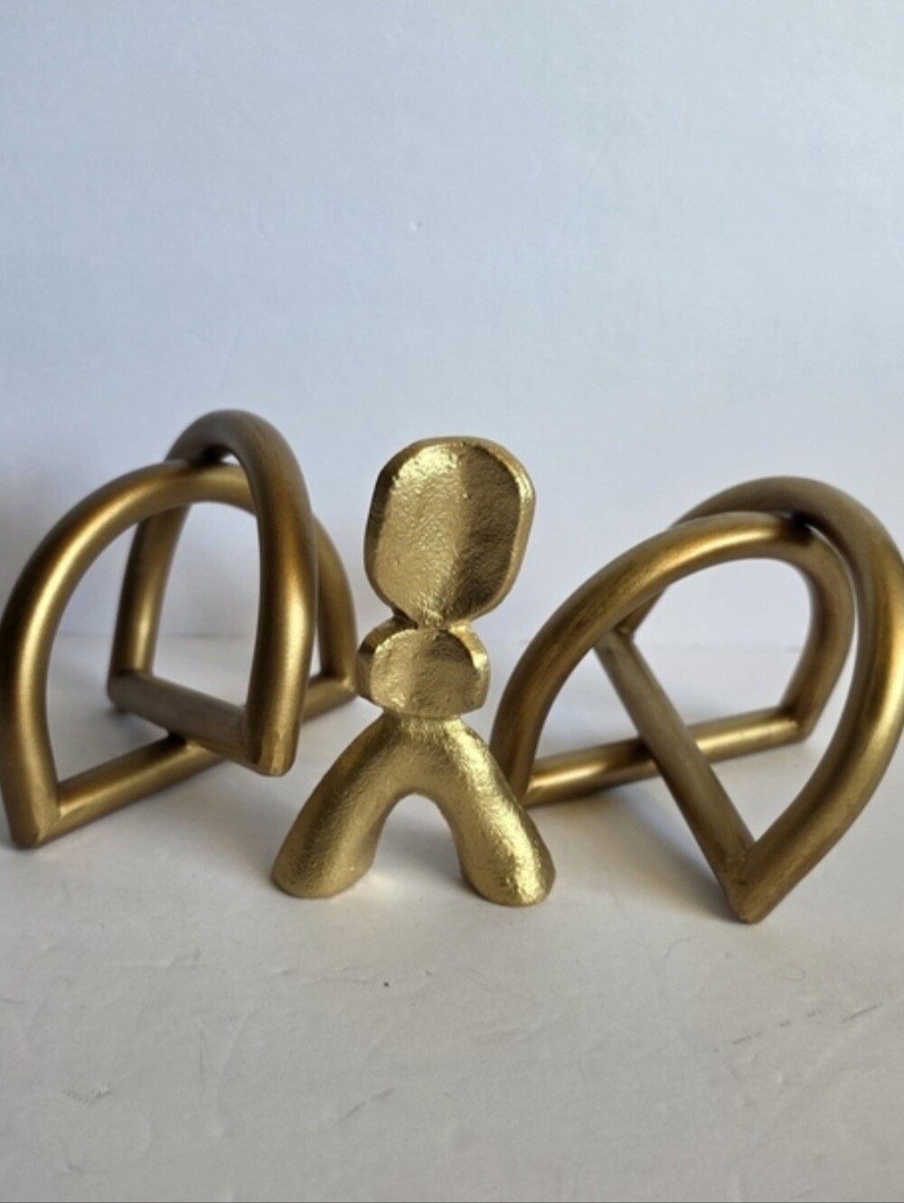 BUNDLE Modern Chic Gold Metal Bookends / Statues with Abstract Figurine Sz 5.25"